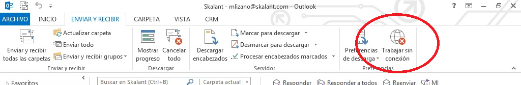 Modo sin conexión en Outlook 2013