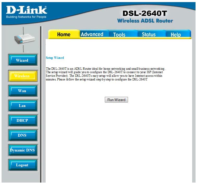 DSL-2640T - Página de Inicio